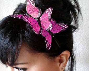 pink butterfly headband - feather butterfly headpiece - bridal headband - hair accessories for women - bohemian hair accessory - BRANDY