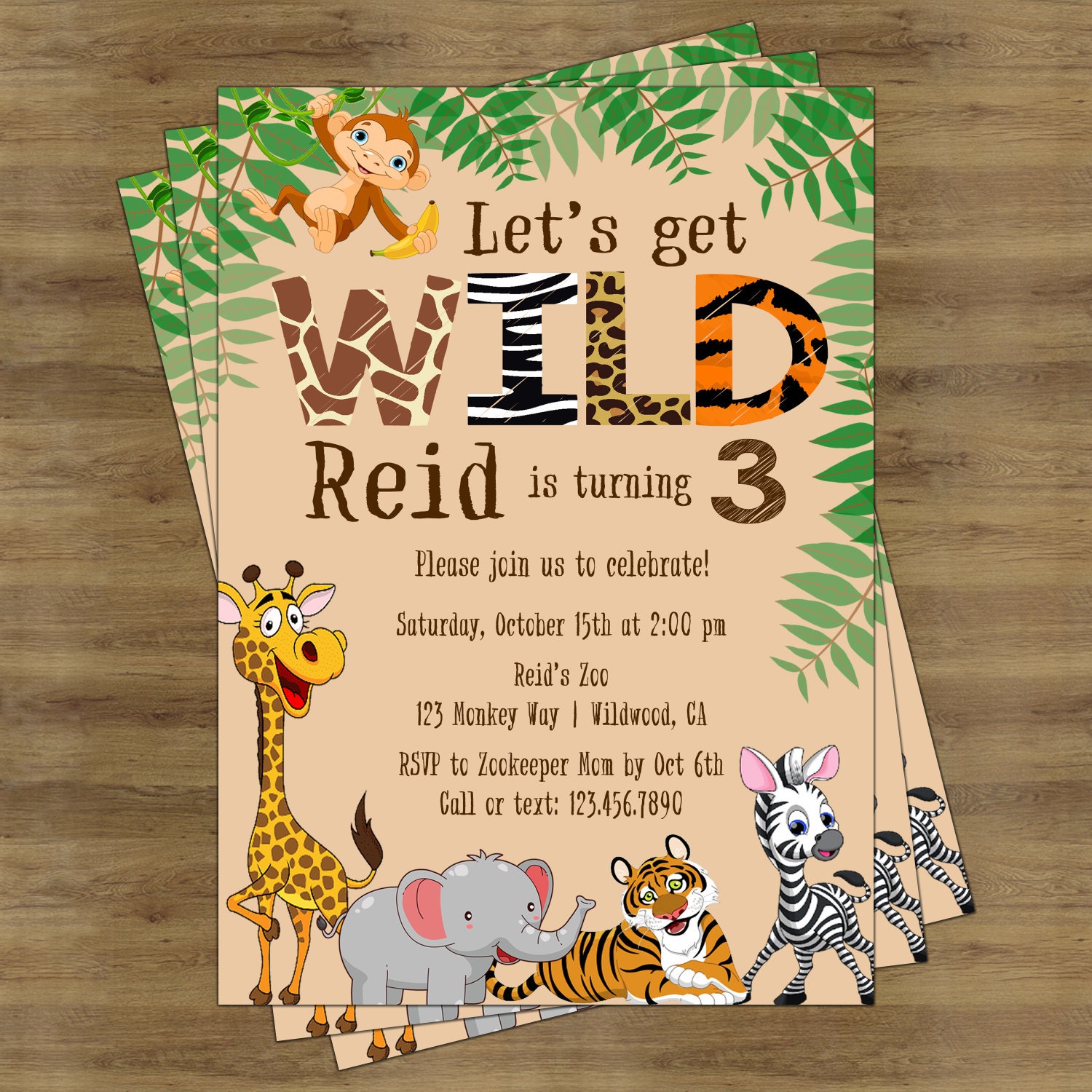 jungle safari birthday theme invitation
