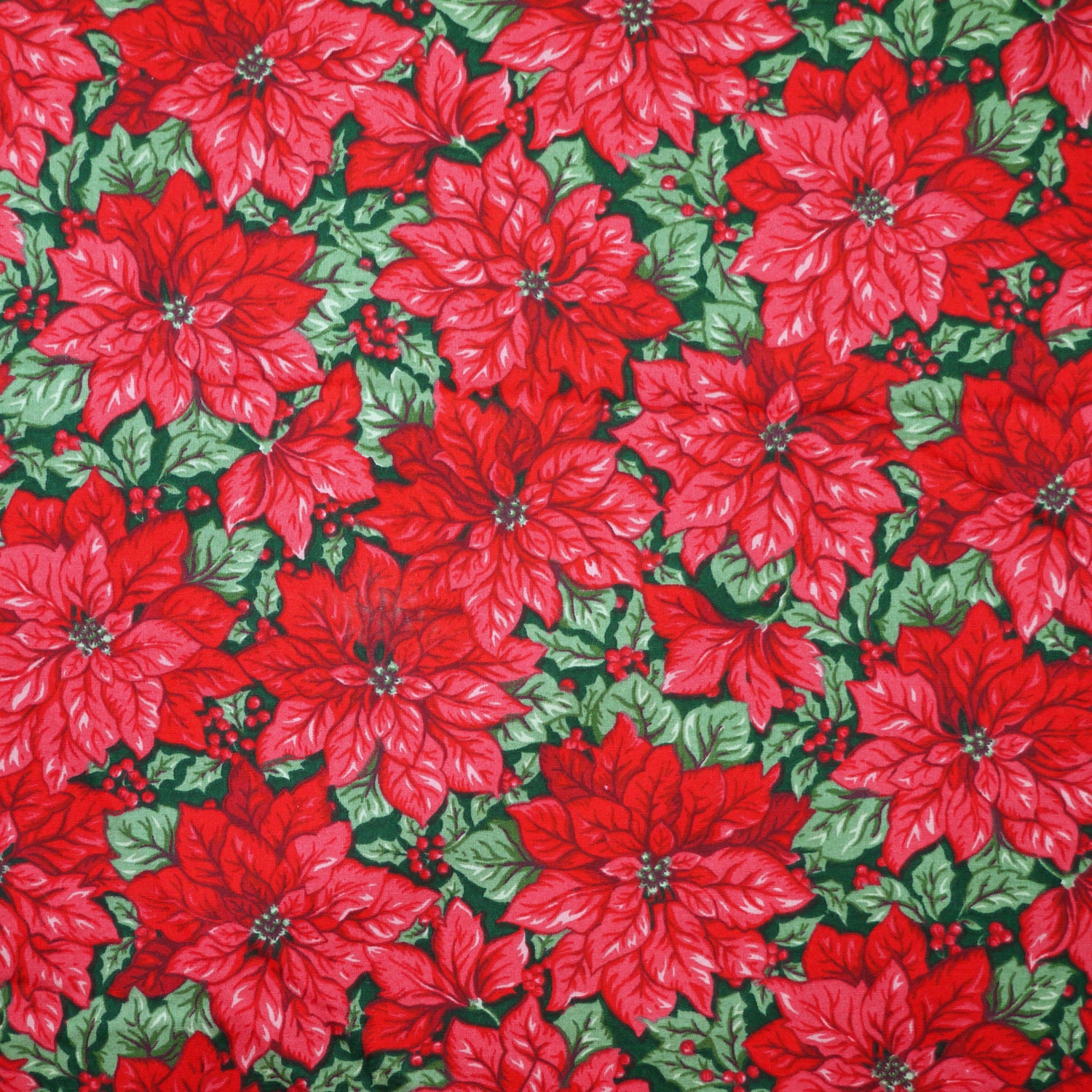 1/2 YARD Red Poinsettias Christmas Print Fabric Quilting