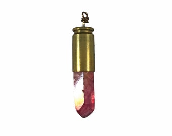 Bullet Necklace with Pink Quartz Crystal; Handmade Jewelry