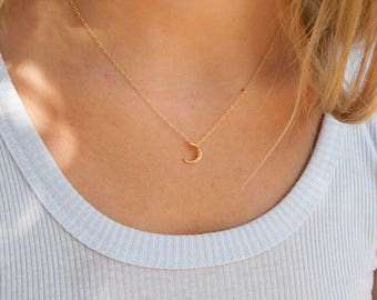 Gold CZ crescent moon - necklace - gold necklace - moon necklace - cz necklace - zodiac - gold - necklace - boho - minimal - C1-PD-5883