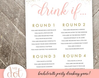 Bachelorette Party Drinking Game - Drink If Game, Printable Bachelorette Game - gold, pink, glitter - instant digital download
