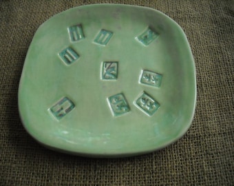 Mahjongg Plate - Green Mahjong Dish - Oriental Plate - Snack Plate for Mahjong - Oriental Pottery - Green Pottery - Mahjong Gift