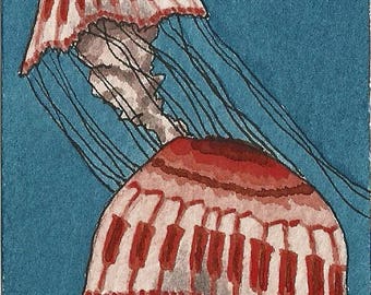 ACEO. Artist trading card. Jellyfish. Watercolour.