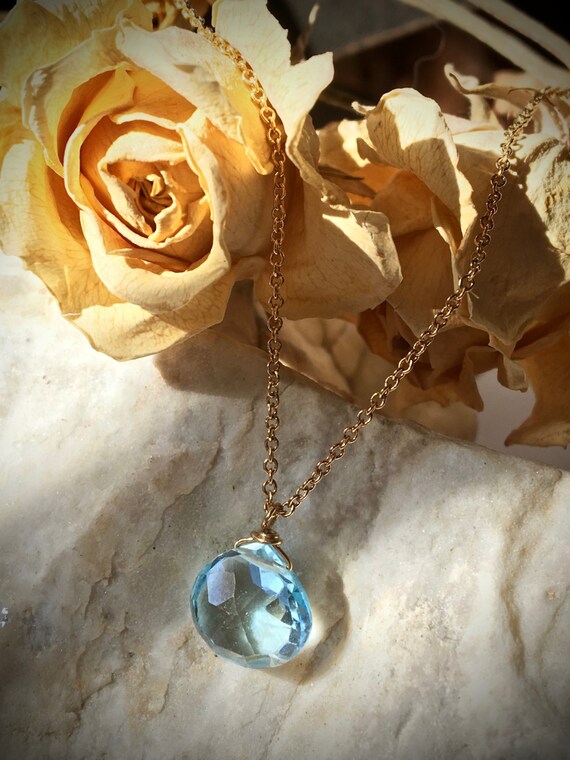 Aquamarine Necklace Rainbow Moonstone Ocean Blue Calming