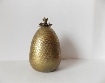 Vintage Mottahedeh Brass Pineapple Box Metal Lidded Fruit Jar