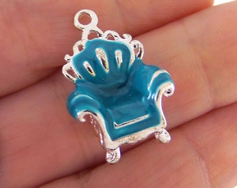 3 Blue chair charms, victorian chair charm, blue chair charm, enamel charms, enamel charm, 3D charms, high quality, doll furniture charm