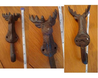 vintage cast iron coat hook deer head with antlers
