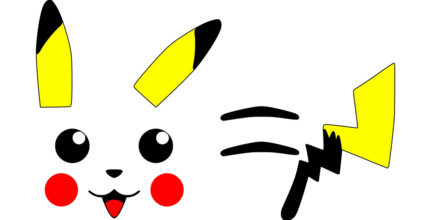 Pikachu Face Ears Back Stripes & Tail Pokemon SVG File
