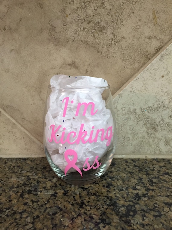 Breast cancer awareness wine glass cancer survivor custom