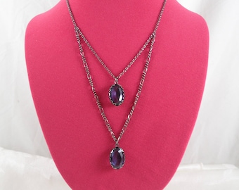 Vintage Purple Beads Y Necklace