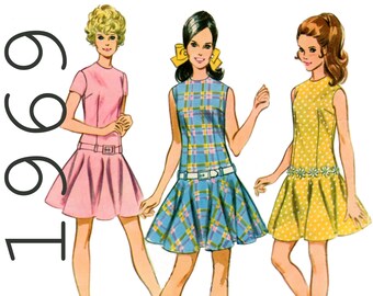 Drop Waist Dress Circle Skirt Dress 1960s Dress Pattern McCALLS 9645 b 36" Low Waist Dress 1960s Mod Dress Pattern Flirty Dress Summer Dress