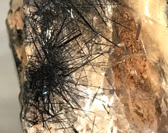 black tourmaline in quartz | black tourmalinated quartz | black tourmaline | rutilated quartz | 4.5" // from pala chief mines, california