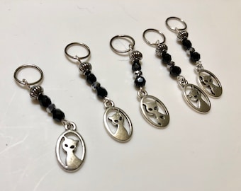 Cat pendant beaded stitch markers (set of 5)