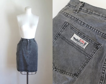 vintage 1980s skirt - STEEL GRAY faded black denim skirt / M