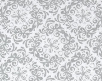 Grey Damask Flannel, Floral Fabric By The Yard, Fabric BTY, Craft Fabric, Quilting Fabric, Flannel Fabric, Strawberry Patch, Baby Fabric