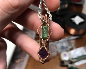 Tourmaline and Fluorite Point Copper Pendant