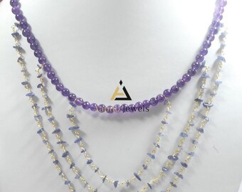 Natural amethyst and iolite beads necklace, amethyst and iolite necklace, beads necklace, gemstone beads,catholic beads necklace