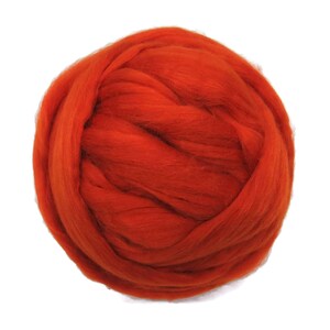 Merino Silk Roving Pumpkin- Vibrant Color Mulberry Wool Silk Blend Fiber for Spinning & Felting