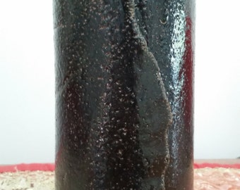 Black Glazed Ceramic Vase, Ikebana Container cylinder shape. Slab-built BRT pottery vessel, including FREE SHIPPING