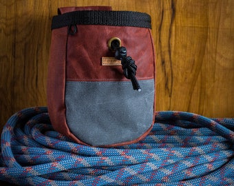 Waxed cotton canvas chalk bag - Rust/Grey, rock climbing chalk bag, chalk bag, chalk pot, bouldering, canvas chalk bag, Fernweh UK, climbing