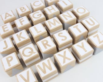 Wooden alphabet blocks - white + grey