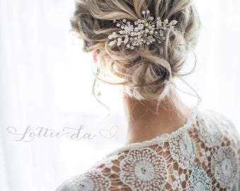 Silver Boho Hair Vine Comb, Bridal Pearl Flower Hair Comb, Wedding Hair Vine Wedding Pearl Hair Comb, Boho Wedding Headpiece - 'ZARA'