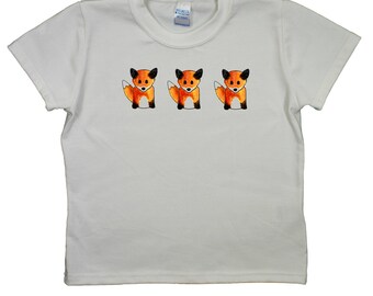 Three foxes print on Child's White T-Shirt - Individually made in England - W9