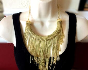 Gold Fringe Necklace,Bib Necklace,Statement Jewelry,Wedding Jewelry,Summer Statement Necklace by Taneesi YN412