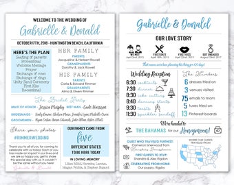Printable Infographic Wedding Program, Unique Wedding Program, Fun Program, Modern Program, Entertaining, Fun Facts, Hashtag, MB199