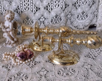 Vintage Brass Candle sconce PAIR, two candleholders wall