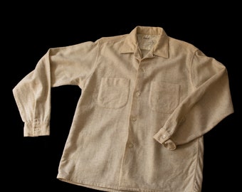 1950s Wool Shirt by Truval Oatmeal Heather Cream Medium