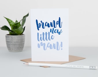 New Baby Boy Card - Brand New Baby Card - Baby Boy Cards - Brand New Little Man Card - Congratulations New Baby Card