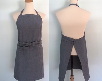 Plaid Denim Apron with Pocket and Towel Loop, Railroad Denim Apron, Blue Checked Apron, Blue Checkered Denim Apron, Blue Checkerboard Apron