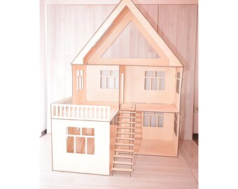Dollhouse with stairs, doll house, dollhouse, Wood dollhouse, Dollhouse kit, Modern dollhouse, Wooden doll house, 1:12 scale