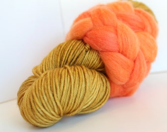 Thrummed MITTEN Kit - Gold/Orange- Hand dyed Merino yarn, roving and pattern