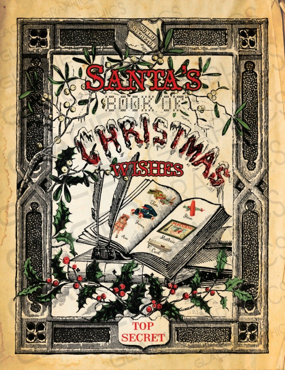 Christmas Wishes Book Cover Printable Vintage Digital Download