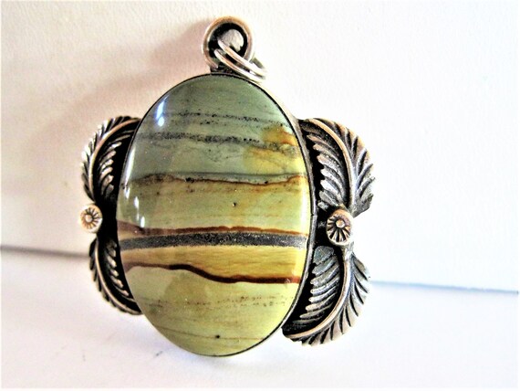 Sterling Silver Pendant, Agate Stone, Signed Denis, Vintage Pendant