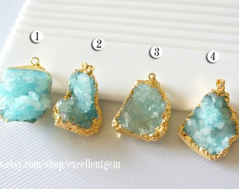 Druzy Druzy pendant Geode pendant druzes stone pendant 24k Gold plated Edge Druzy in Aquamarine blue color Jewelry making JSP-5891