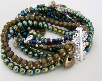MULTI STRAND BRACELET ... bronze and blues