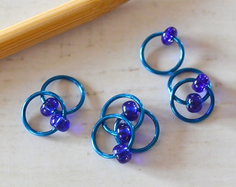 POP of Blue / Stitch Markers - Dangle Free Snag Free Knitting Stitch Markers - Small Medium Large Sizes Available
