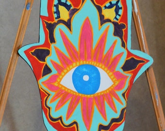 Hand Painted Wooden Hamsa, Hamesh, Hand of Fatima Wood Cut-out, Hamsa, Wood Shapes