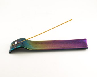Incense Stick Holder, Incense Burner, Ash Catcher, Iridescent Glass, Meditation Room, Zen Room Decor, Fused Glass, Zen Gifts for Men