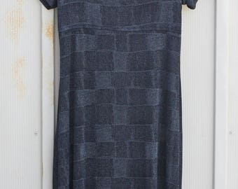 Slinky Black Dress - 90s Grunge Dress - Nylon Dress - 1990s Dress - Vintage Bodycon Dress - Metallic Dress - Mini Dress - Checkered Dress