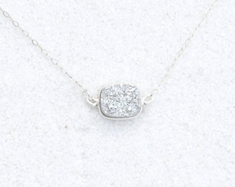 Silver druzy necklace on sterling chain