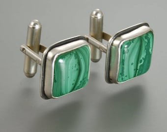 Cuff Links, malachite cufflinks, handmade cufflinks,silver cufllinks,malachite,malachite jewelry,mens jewelry, sterling, father's day
