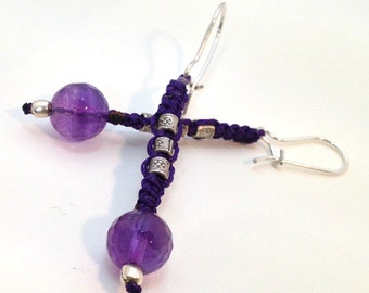 Sterling silver and amethyst dangle earrings
