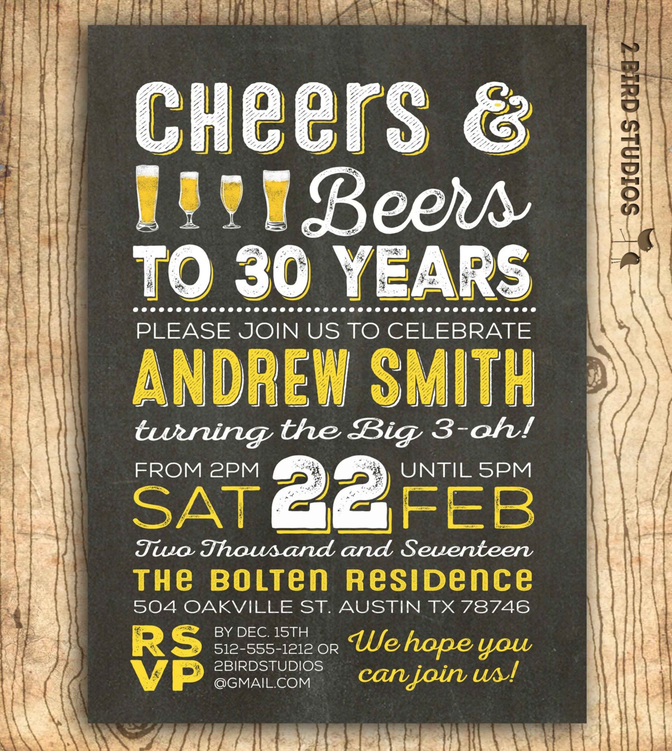 Cheers and beers to 30 years invitation 30th birthday