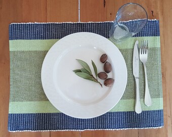 Hand Woven Placemats (Set of 4) | Woven Placemats | Place mats | Natural Dye Placemat | Green Placemats | Cotton Placemats | Table Placemats