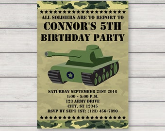 Army Invitation, Printable Birthday Party Invitation, Instant Download